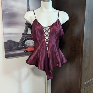 Chic Satin Lace-Up Bodysuit in Purple
